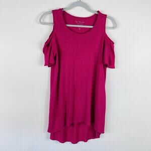 Chico's Top Small 0 4 Pink Cold Shoulder Knit Linen Blend Short Sleeve